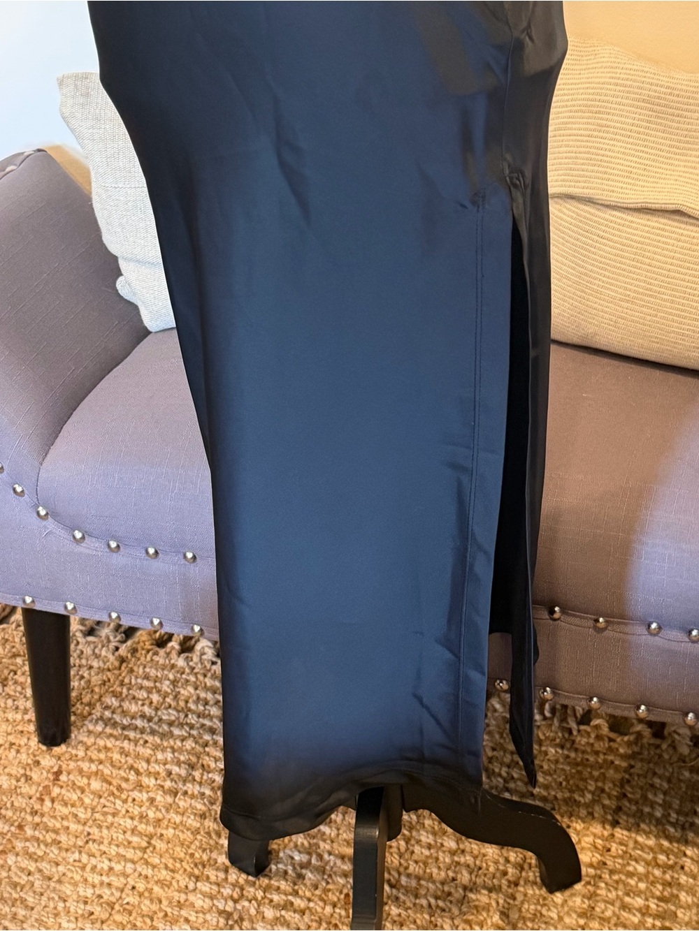 Urban Outfitters Edy Satin Midi Skirt Slit Black Side Zip Sz S NWT - Picture 4 of 9